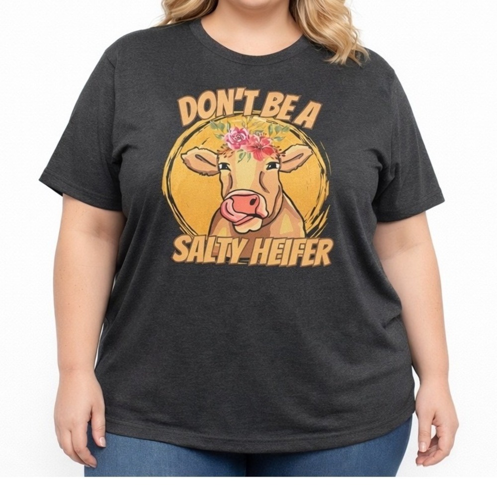 Bella Canvas Don't‎ Be A Salty Heifer Cow Graphic T-Shirt Charcoal Grey XL NEW